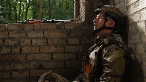 Distraught Soldier Combat Uniform Suffering Post Stock Footage Video ...
