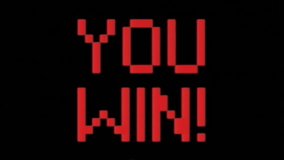 Analog VHS tape distortion: a flashing text with the words You Win. Red on black, blocky 8-bit characters, faded color tone. - Powered by Shutterstock - Get 15% off with code: PIKWIZARD15