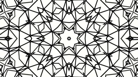 Black white kaleidoscope background of polygonal mesh. abstract animation. 3d rendering