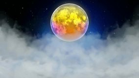 Full moon behind clouds at night, best loop video background for relaxing and calming