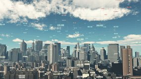 4k timelapse cloud fly over urban building and skyscrapers,NewYork City Scene.a financial tech digital data globe,tech network,complexity and data flood of digital age. - Powered by Shutterstock - Get 15% off with code: PIKWIZARD15