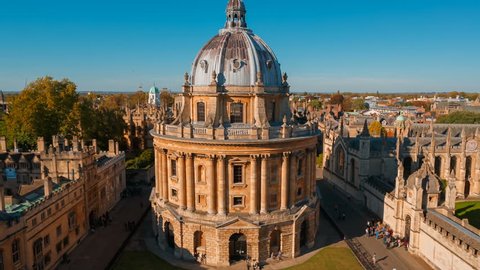 OXFORD, circa 2018 - Aerial shot of the University of Oxford, Radcliffe Camera and All Souls College in England, UK. The University of Oxford is the oldest university in the English-speaking world