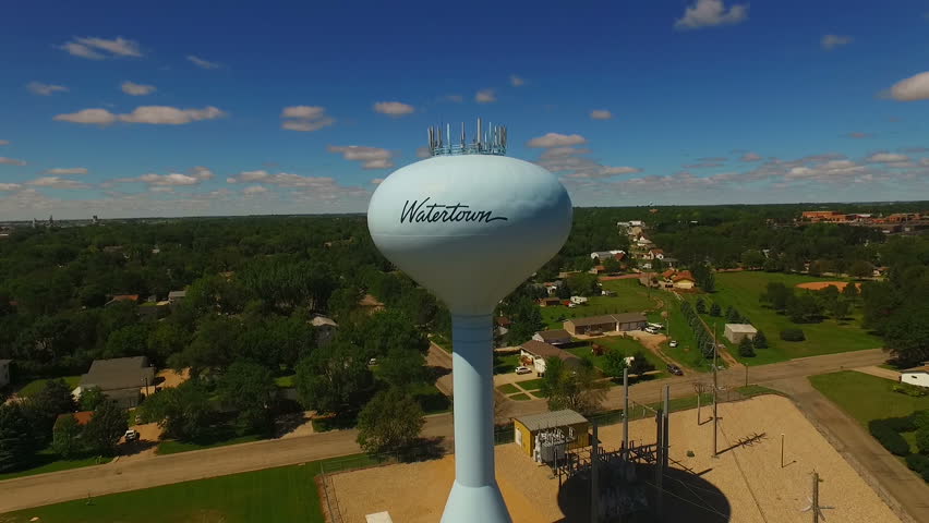 Flyover of Watertown SD water tower