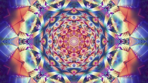 Multicolored kaleidoscope sequence patterns. Abstract multicolored motion graphics background. Beautiful bright ornament. 4k Seamless loop.