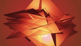 Beautiful Abstract Red Polygonal Surface Moving In 3d Animation. Bright Triangles Motion. Three Variations.