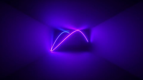 3d render, abstract background, neon rays inside dark box, tunnel, corridor, glowing lines, fluorescent ultraviolet light, blue red pink purple spectrum
