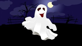 dancing Ghost on Halloween, on the background of the moon.animated video.