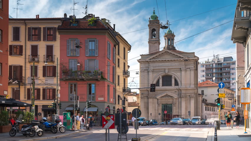 Parrocchia Ortodossa Romena Milan street timelapse video in 4k.