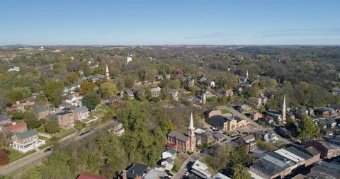 Aerial view of small historic town Galena in Illinois, United States