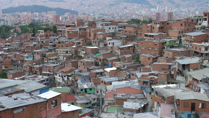 View of Comuna 13 neighborhood in Medellin with city center in background