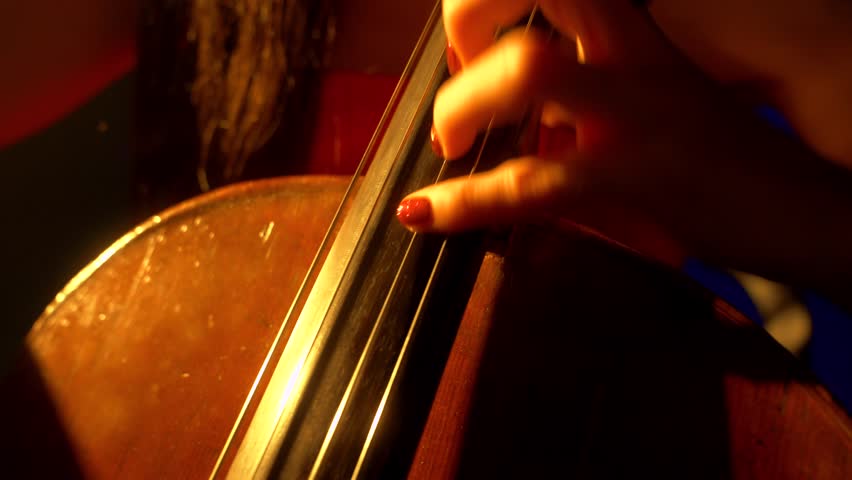 The cellist performs on stage.