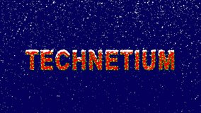 New Year text Element of periodic table TECHNETIUM. Snow falls. Christmas mood, looped video. Alpha channel Premultiplied - Matted with deep blue RGB(04:00:5B)
