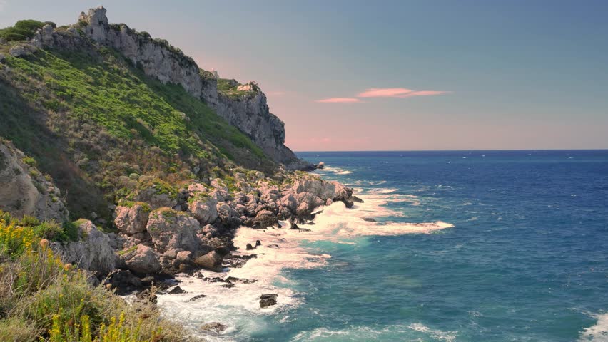 Capo di Milazzo, Sicily. Rocky coastline of Sicily. Landscape of Italy.