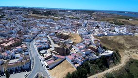 Aerial view in Palos de la Frontera, Huelva, Spain. 4k Drone Video. Colon The Discovery of America