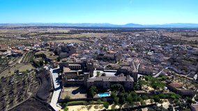 Aerial view in castle of Oropesa, Toledo. Spain. 4k Drone Video