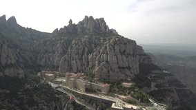 Aerial view of Montserrat monastery and mountain. Barcelona,Spain. 4k Drone Video