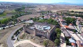 Aerial view of castle of Maqueda. Toledo, Spain. 4k Drone Video