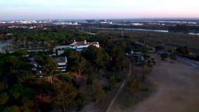 Aerial view in La Rabida, Palos de la Frontera, Huelva. Andalusia, Spain. Cradle of the Discovery of America 4k Drone Video