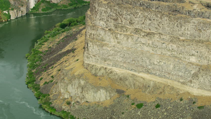 Aerial view of the Snake river canyon valley created by basalt lava flows which formed the 50 mile canyon Idaho America RED WEAPON