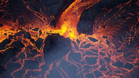 Aerial view of volcanic lava a river of natural erupting red hot liquid emanating from within earths mantle Kilauea Hawaii USA RED WEAPON