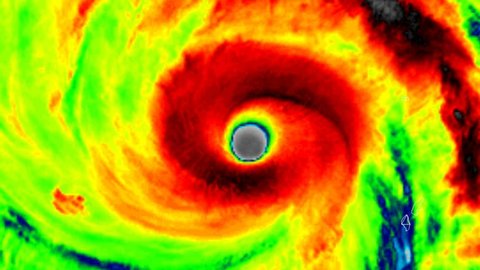 Super Typhoon Yutu on weather radar and satellite screen