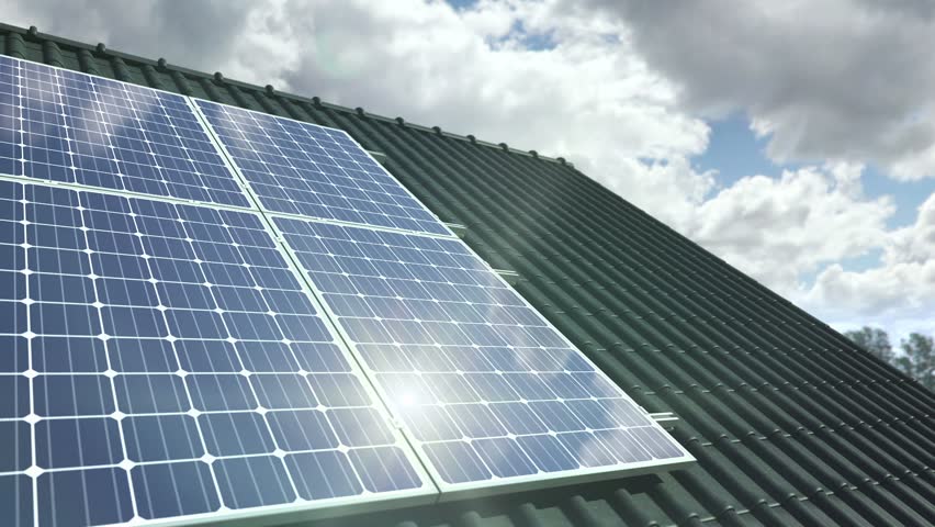 Solar panels modules on roof Royalty-Free Stock Footage #1018448794