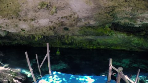 One of the entrances to the underwater caverns at the Dos Ojos cenote near Tulum, Mexico.