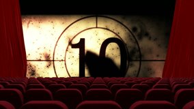 Digitally generated video of countdown on empty theater screen 4k