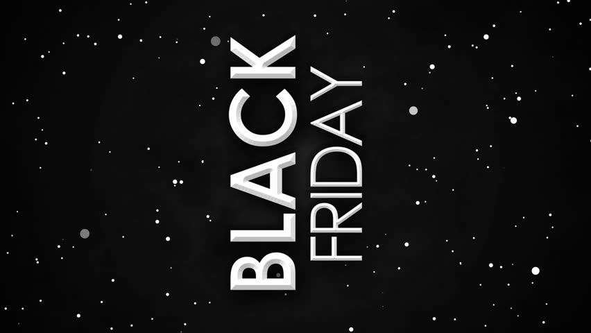 Black friday sale banner animation of white particles on nebula sky. Cloudy night sky with sparkling stars. Looped seamless smooth moving. Instagram stories. 23 November 2019 big shopping discounts 