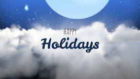 Digitally generated video of reindeers pulling sledge and globe against Happy Holiday sign 4k