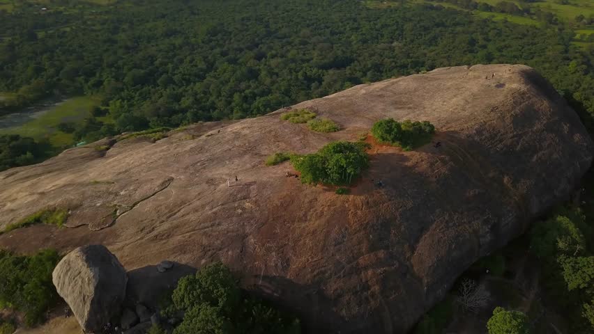 Top of the Pidurangala rock in Sri Lanka near Sigiriya drone footage