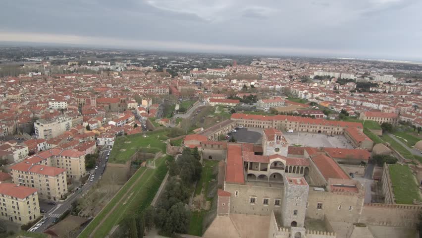 Aerial view in Perpignan, France. 4k Drone Video