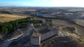 Aerial view of spanish castle in Barcience, Toledo, Spain. 4k Drone Video