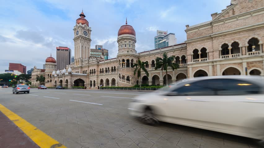 Light trails of the traffic passing in front of the historical Sultan Abdul Samad, a late nineteenth century building located adjunct to Dataran Merdeka (Independence Square) Kuala Lumpur, Malaysia.