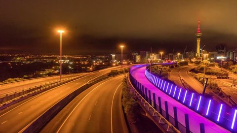Night time time-lapse from Hopetoun Bridge Auckland City, New Zealand