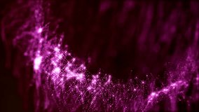3d abstract looped background with glow particles like Christmas or New Year garland or sparks that form wiggle structures with depth of field, bokeh, light effects. Seamless footage. Red 6