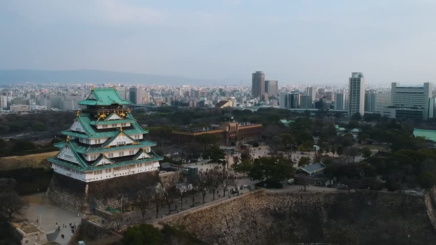 Sunset drone view from Osaka Castle | Cinematic