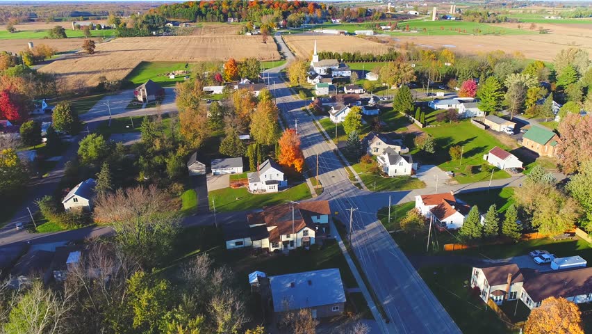 Scenic small town in Autumn, nestled amid fertile valley in beautiful rural Wisconsin.
