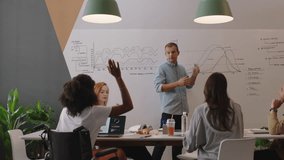 question and answer session creative business people meeting in boardroom brainstorming team leader businessman presenting financial graph data showing colleagues working together office presentation - Powered by Shutterstock - Get 15% off with code: PIKWIZARD15