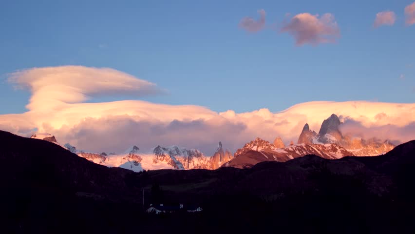 Time lapse of Fitz Roy and Torre mountains viewed from El Chalten, Patagonia Argentina, South America