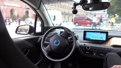 Turin, Italy - October 2018: self-driving car testing test in the city