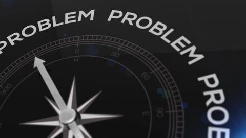 Compass with the text SOLUTION right path, concept video for good direction blue shiny background