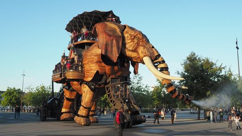 Nantes, France. October 24 2018. The amusement park Machines of the Isle of Nantes. The big elephant