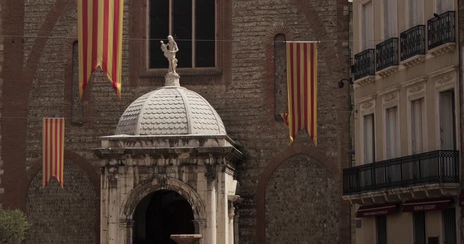 Perpignan, France. Leon Gambetta Square And Cathedral Basilica Of Saint John The Baptist Of Perpignan In Sunny Summer Day