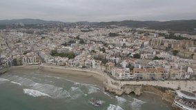 Sitges. Aerial view by Drone. Barcelona, Spain. 4k Video