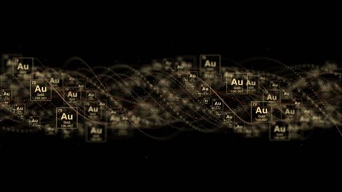 GOLD Chemical Symbol, AU, Period Table, Animation, Background, Rendering, Loop, 4k
