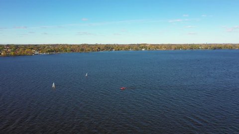 Aerial Perspective of Sailboats During Sunny Autumn Day on The Saint Lawrence River