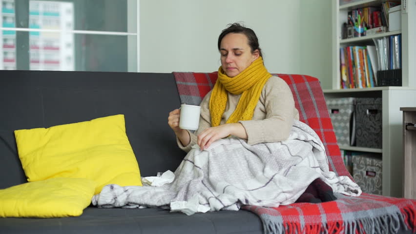 Woman Having Flu Cold at Home Royalty-Free Stock Footage #1018567000