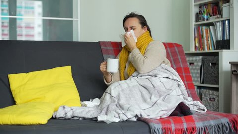 Woman Having Flu Cold at Home
