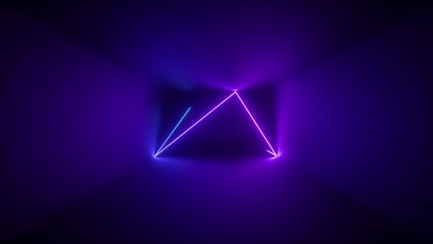3d render, abstract background, neon rays inside dark box, tunnel, corridor, glowing lines, fluorescent ultraviolet light, blue red pink purple spectrum, stroboscope, looped, seamless animation